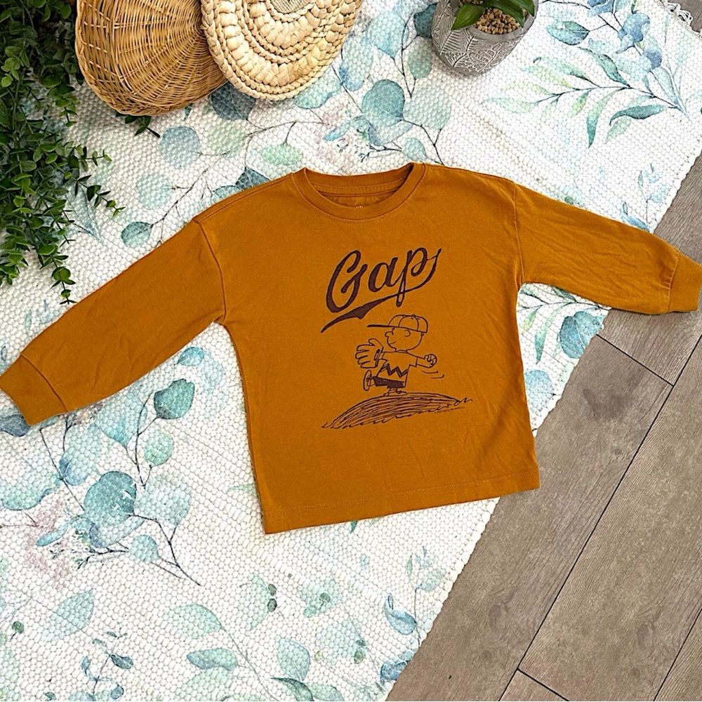 GAP X Peanuts Charlie Brown Graphic Long Sleeve Shirt Baseball Size 2T Boy HTF - Picture 3 of 14